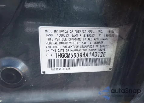 2004 Honda Accord 2.4 Lx z USA, uszkodzony, nr VIN 1HGCM56394A143126